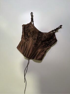 vintage brown beaded fairy core corset top